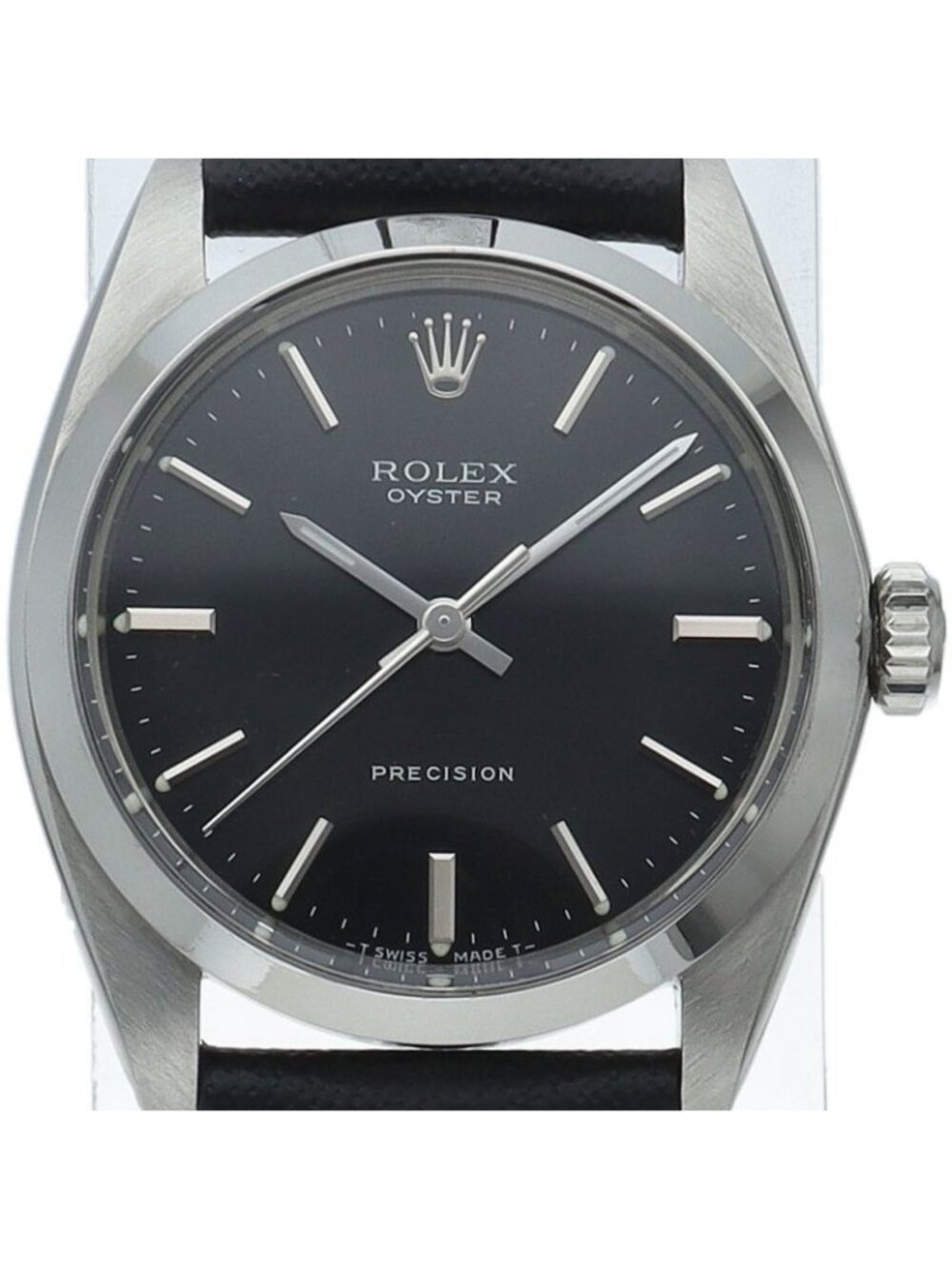 Rolex Oyster Precision Watch Manual Wind Antique SS Leather Black